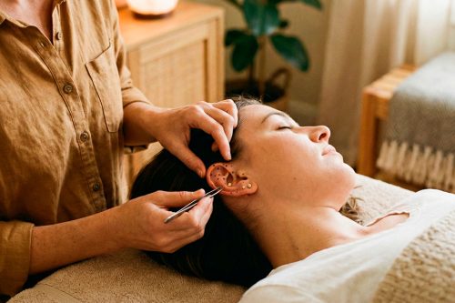 Aplicación de auriculoterapia en paciente